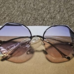 Super Sunglasses Black Frame with Purple Gradient Lenses
